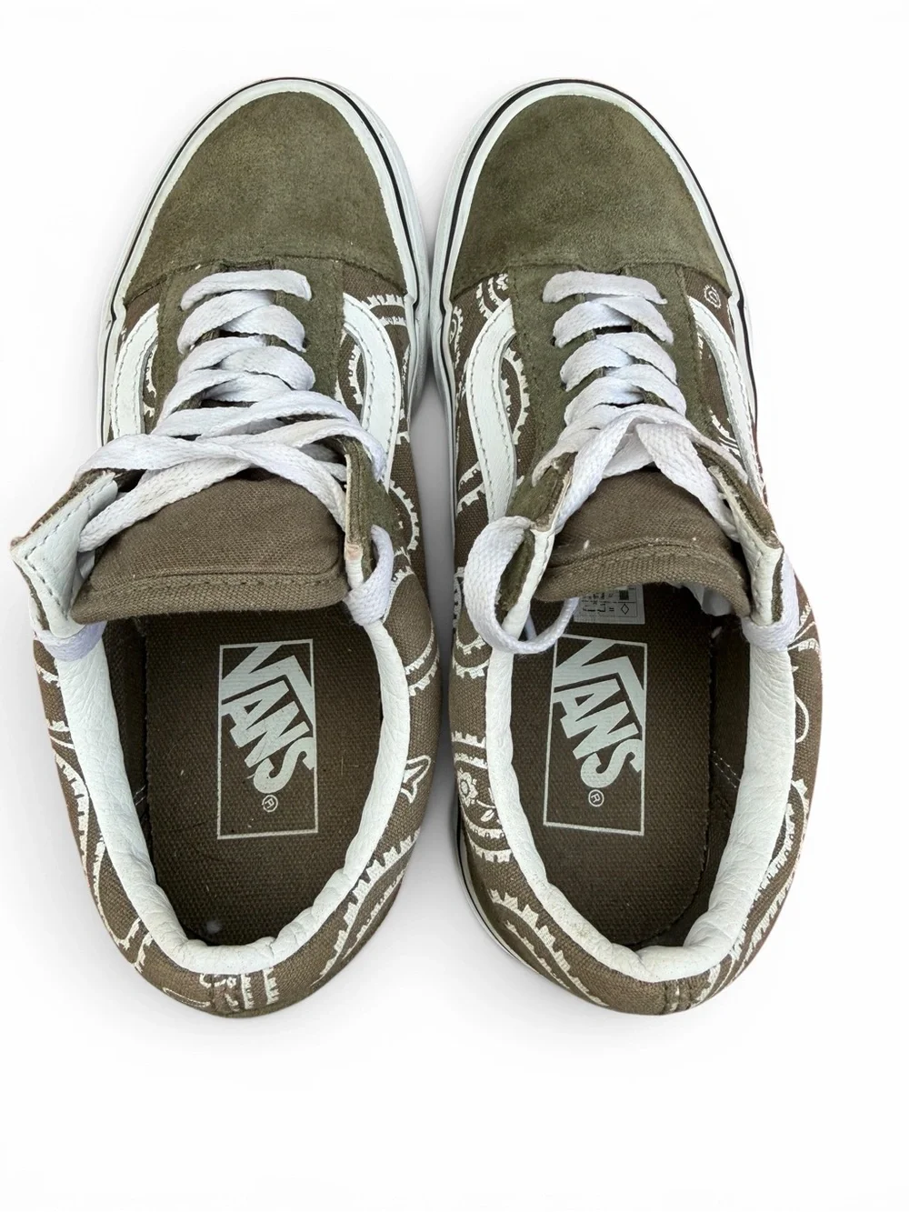 Vans Old Skool Paisley Sneakers Olive Brown White Women’s 6